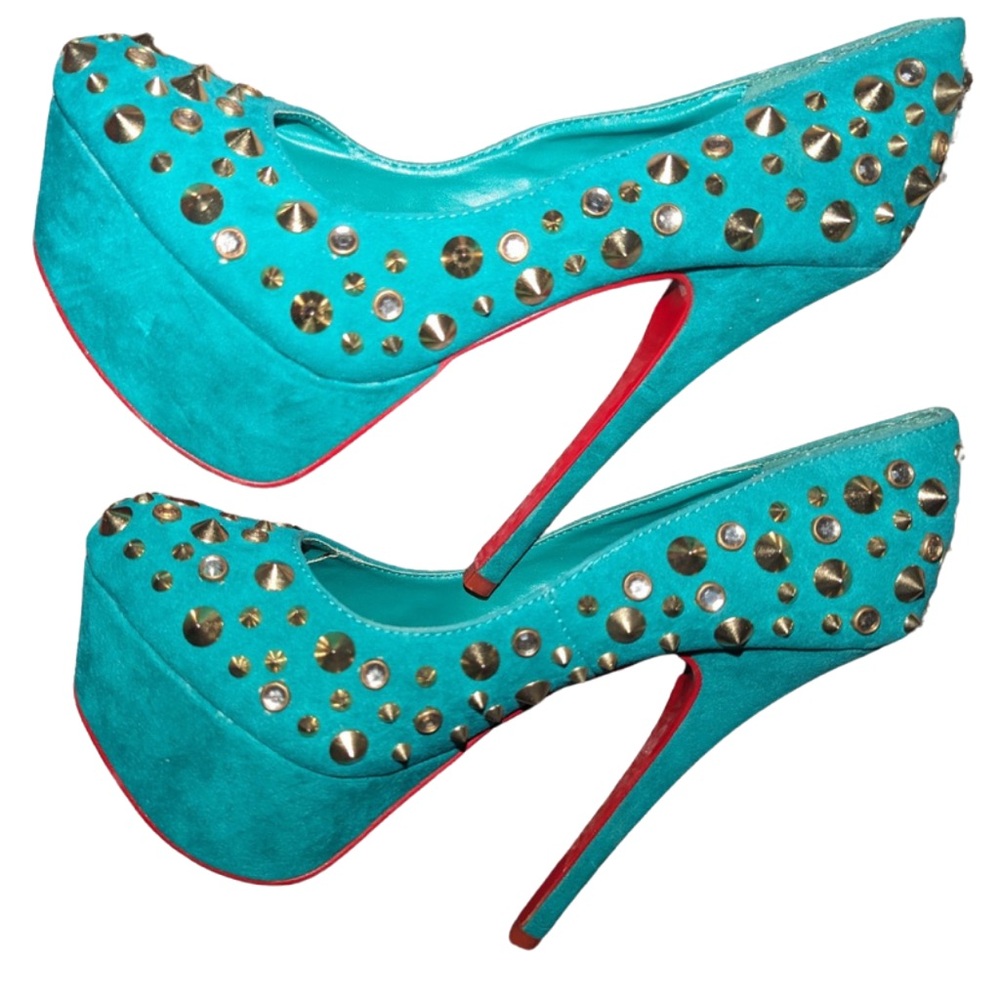 Alba Green Studded Heels - Picture 2 of 7